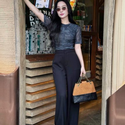 Fashionable round neck short-sleeved knitted mesh t-shirt