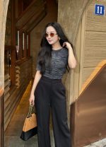 Fashionable round neck short-sleeved knitted mesh t-shirt