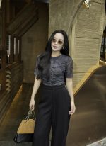 Fashionable round neck short-sleeved knitted mesh t-shirt