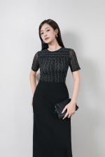 Fashionable round neck short-sleeved knitted mesh t-shirt