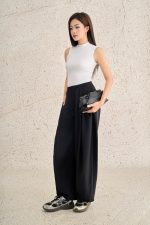 Fashionable sleeveless high-neck cotton knitted T-shirt