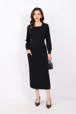 High-end crop top sweater with elastic waistband, wide V-neck, long sleeves, diagonal flap