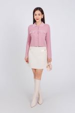 High-end fashion sweater with German collar and chest, faux-panelled pockets and high-quality stone buttons