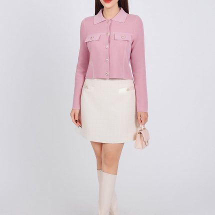 High-end fashion sweater with German collar and chest, faux-panelled pockets and high-quality stone buttons