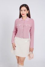High-end fashion sweater with German collar and chest, faux-panelled pockets and high-quality stone buttons