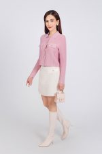 High-end fashion sweater with German collar and chest, faux-panelled pockets and high-quality stone buttons