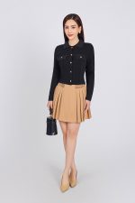 High-end fashion sweater with German collar and chest, faux-panelled pockets and high-quality stone buttons