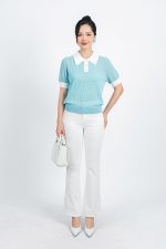 High-end fashion sweater with German collar, short sleeves, hem and tank top