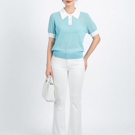High-end fashion sweater with German collar, short sleeves, hem and tank top