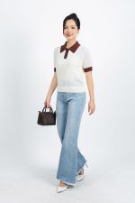High-end fashion sweater with German collar, short sleeves, hem and tank top