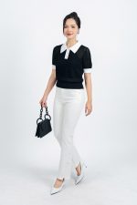 High-end fashion sweater with German collar, short sleeves, hem and tank top