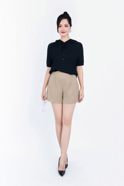 High-end fashion sweater with hood and drawstring tie