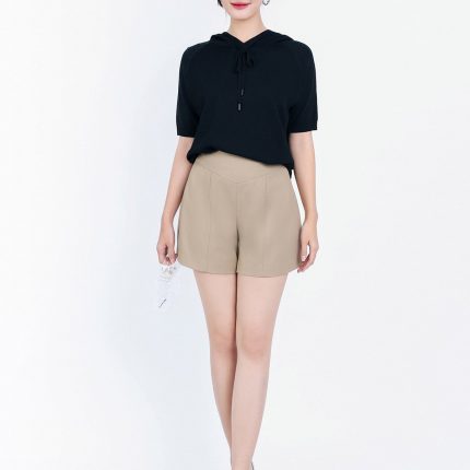 High-end fashion sweater with hood and drawstring tie