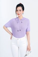 High-end fashion sweater with hood and drawstring tie