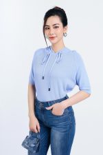 High-end fashion sweater with hood and drawstring tie