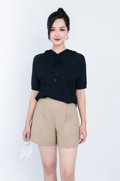 High-end fashion sweater with hood and drawstring tie