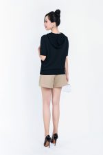 High-end fashion sweater with hood and drawstring tie
