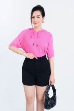 High-end fashion sweater with hood and drawstring tie