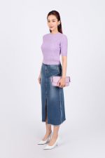 High-end fashion sweater with round neck, short sleeves, solid color
