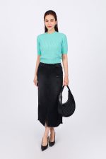 High-end fashion sweater with round neck, short sleeves, solid color