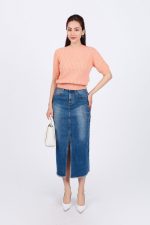 High-end fashion sweater with round neck, short sleeves, solid color