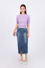 High-end fashion sweater with round neck, short sleeves, solid color