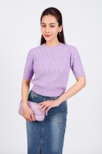 High-end fashion sweater with round neck, short sleeves, solid color