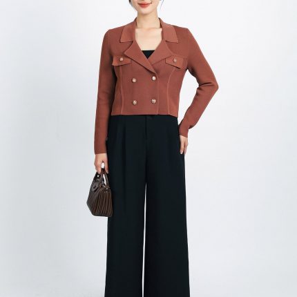High-end fashion sweater with straight neckline and decorative buttons