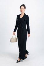 High-end fashion sweater with straight neckline and decorative buttons