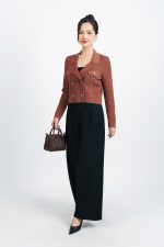 High-end fashion sweater with straight neckline and decorative buttons