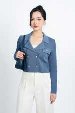 High-end fashion sweater with straight neckline and decorative buttons
