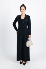 High-end fashion sweater with straight neckline and decorative buttons