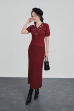 High-end fashion sweater with stretchy V-neck, short sleeves
