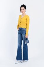 High-end fashion sweater with V-neck, buttoned front
