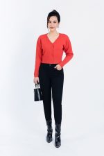 High-end fashion sweater with V-neck, buttoned front