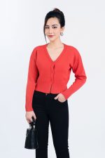 High-end fashion sweater with V-neck, buttoned front