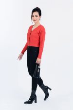 High-end fashion sweater with V-neck, buttoned front