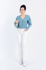 High-end fashion sweater with V-neck, buttoned front