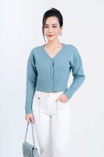 High-end fashion sweater with V-neck, buttoned front