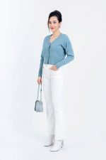 High-end fashion sweater with V-neck, buttoned front
