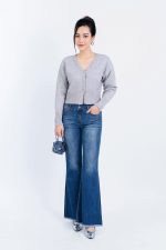 High-end fashion sweater with V-neck, buttoned front