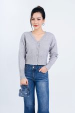 High-end fashion sweater with V-neck, buttoned front