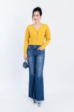 High-end fashion sweater with V-neck, buttoned front