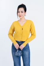 High-end fashion sweater with V-neck, buttoned front