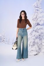 High-end sweater with round neck, half sleeves, fashionable elastic hem