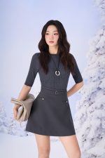 High-end sweater with round neck, half sleeves, fashionable elastic hem
