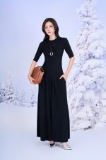 High-end sweater with round neck, half sleeves, fashionable elastic hem