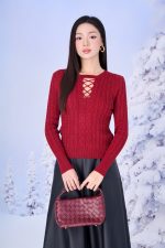 High-end sweater with round neck, knitted wool, fashionable style with elastic hem