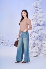 High-end sweater with round neck, knitted wool, fashionable style with elastic hem