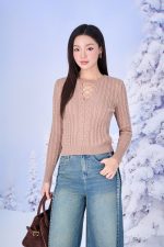 High-end sweater with round neck, knitted wool, fashionable style with elastic hem